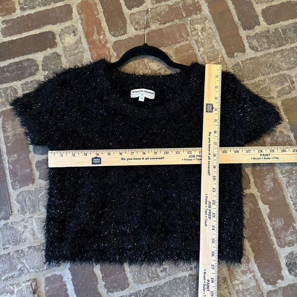American Apparel Black Fuzzy Short Sleeve Crop‎ Top Side Medium - Picture 5 of 9